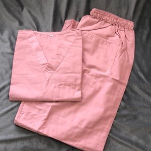 Women's V-Neck Medical Scrub Top & Pants - Dusty Pink
